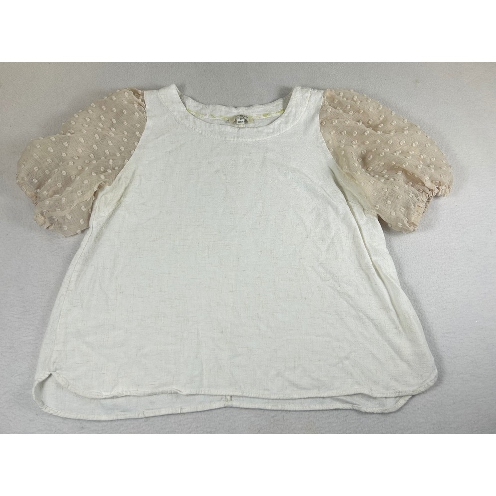 Umgee T-Shirt Women Medium White Boho Swiss Dot Puff Sleeve Romantic